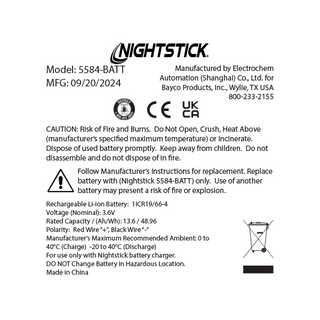 5584-BATT: Replacement Li-ion Battery - XPR-5584 Series Lanterns